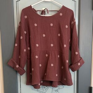 Madewell Burgundy Floral Blouse with tie back, M